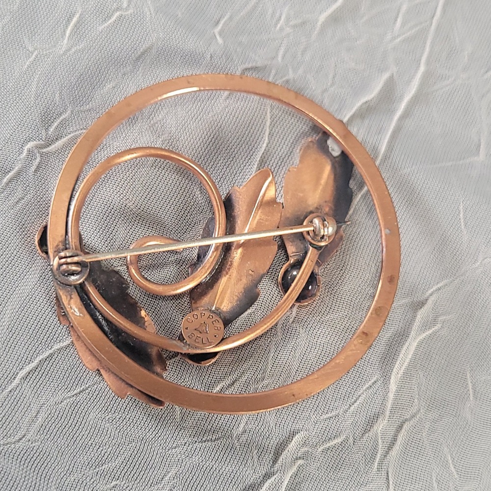 Vintage Bell Trading Post Copper Leaf Wreath Brooch Pin MCM Jewelry - Picture 4 of 5